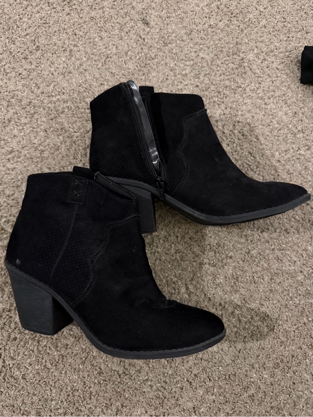 Time and Tru Black Suede Ankle Booties with Block Heel